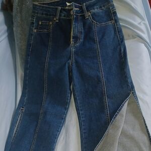 New Wide Leg High Slit Jeans XS W25